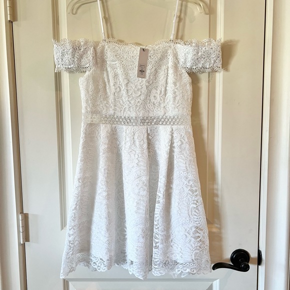 NWT Francescas Lace Off The Shoulder Fit And Flare White Dress Lined medium - Picture 5 of 13